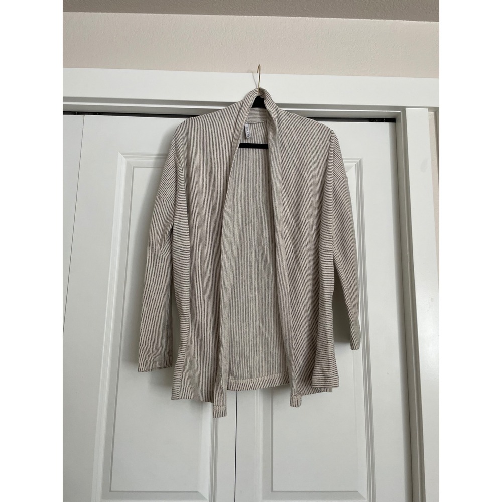 Z Supply Cardigan Striped Open Front Draped Knit Neutral Tan Cream ZJ191666-M